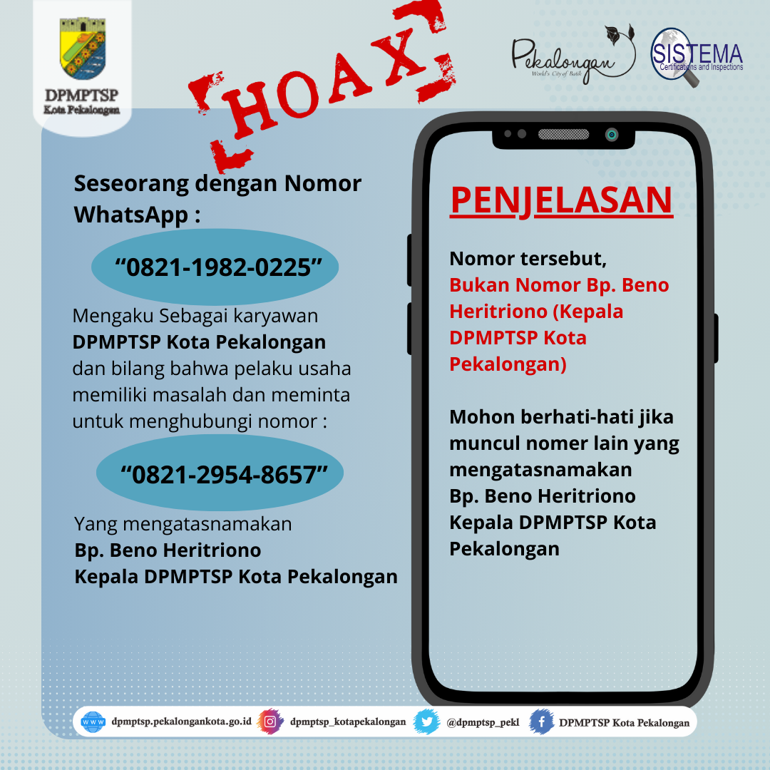 Hati-hati dengan Informasi Palsu dari DPMPTSP Kota Pekalongan